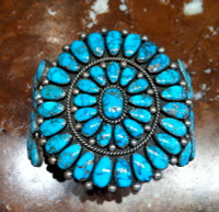 BRACELETS ZUNI SILVER PAWN BURNHAM TURQUOISE CLUSTER SOLD