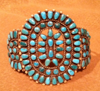 BRACELETS ZUNI SILVER PAWN TURQUOISE CLUSTER BZSPTC35