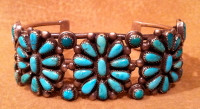 BRACELETS ZUNI SILVER PAWN TURQUOISE CLUSTER BZSPTC22 SOLD