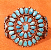 BRACELETS ZUNI SILVER PAWN TURQUOISE CLUSTER BZSPTC19 6 3/4"