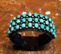 BRACELET ZUNI SILVER 36 STONE PERSIAN TURQUOISE PAWN SOLD