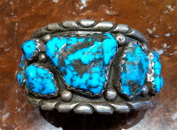 BRACELETS ZUNI NAVAJO SILVER PAWN TURQUOISE NUGGET Wayne Cheama SOLD