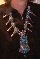 BISBEE TURQUOISE NAVAJO SQUASH BLOSSOM NECKLACE FLOATING LEAF PATTERN Carl Luthy Nettie Gus Lyons Hunt SOLD