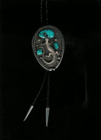 BOLO TIES NAVAJO 3 STONE MORENCI TURQUOISE PAWN SILVER LIZARD SOLD 