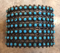 BRACELETS ZUNI SILVER 91 TURQUOISE ROUND PETTIPOINT STONES PAWN