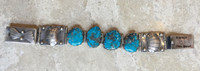 BRACELETS NAVAJO SILVER TURQUOISE LINK DB CW Collection 7"L