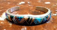 BRACELETS NAVAJO SILVER MULTI-COLOR INLAY Lorraine Watson SOLD