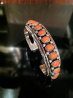 BRACELETS NAVAJO SILVER 15 OVAL CORAL CABOCHONS  Jeanette Dale SOLD