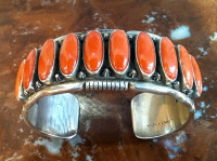  BRACELETS NAVAJO SILVER CORAL10 CABOCHON STONES  TM SOLD