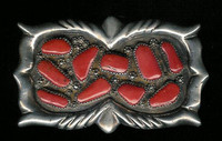 BELT BUCKLE ZUNI SILVER CORAL George & Lupe Leekity SOLD