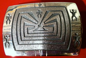 BELT BUCKLE HOPI SILVER MAN IN THE MAZE Ben Mansfield SOLD