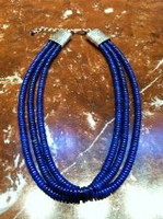 AFGHANISTAN LAPIS 3 STRAND HEISHI NECKLACE 1 SOLD
