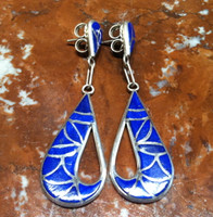 EARRINGS ZUNI STERLING SILVER LAPIS INLAY FISH SCALE DESIGN SKJ