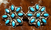 EARRINGS ZUNI 9 STONE CLUSTER SLEEPING BEAUTY TURQUOISE SNOWFLAKE STERLING SILVER SOLD