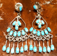 EARRINGS ZUNI SLEEPING BEAUTY TURQUOISE STERLING SILVER DANGLE CHANDELIER Claudine Penketewa SOLD