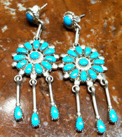 EARRINGS ZUNI SLEEPING BEAUTY TURQUOISE STERLING SILVER Lorranine Waatsa SOLD 