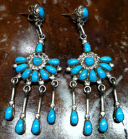 EARRINGS ZUNI SLEEPING BEAUTY TURQUOISE DANGLE Lorraine Waatsa SOLD