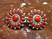 EARRINGS ZUNI CORAL ROUND PIERCED STERLING SILVER Lorraine Waatsa_2 SOLD