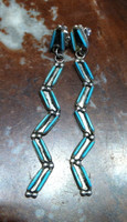 EARRINGS ZUNI TURQUOISE NEEDLEPOINT ZIG ZAG DESIGN DANGLE SOLD