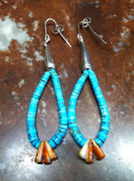 EARRINGS SANTO DOMINGO TURQUOISE ORANGE SPINY OYSTER SHELL HEISHI DANGLE HOOPS Ray Lovato SOLD