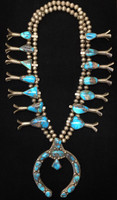   SQUASH BLOSSOM NECKLACE BISBEE TURQUOISE NAVAJO Mark Chee _101