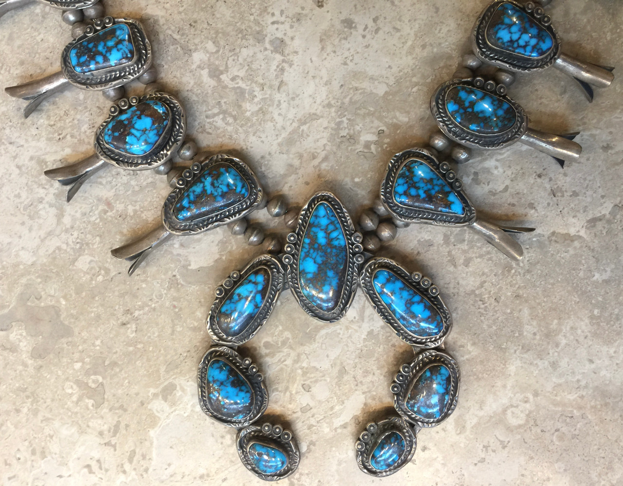 NATIVE AMERICAN PAWN JEWELRY BISBEE TURQUOISE SQUASH BLOSSOM