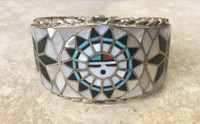 ZUNI MULTI-COLOR INLAY SUNFACE BRACELET RALPH AND LILY KALLESTEWA SOLD
