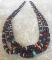SANTO DOMINGO RARE PURPLE SPINY OYSTER SHELL 3 STRAND NECKLACES_1 KEN AGUILAR SOLD