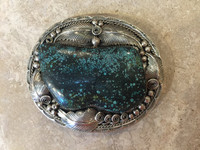 BELT BUCKLE NAVAJO LARGE TURQUOISE STONE SET IN OVAL STERLING SETTING Betty Bitsuie