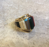RINGS HOPI 18K GOLD MULTI-COLOR RAISED CHANNEL INLAY Charles LOLOMA 