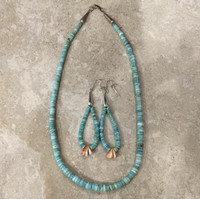 Necklace (SOLD)Earring Set Santo Domingo Natural Graduated Turquoise Heishi Choker_4 Ray Lovato