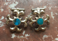 Navajo Turquoise Silver SandCast Pawn Cuff Links 