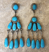 ZUNI TURQUOISE DANGLE EARRINGS ROBERT & BERNICE LEEKYA_1