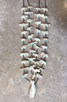 ZUNI TWO STRAND MULTI-ANIMAL FETISH NECKLACE CREAM COLORED BLEACHED COW BONE ON PEN SHELL AND TURQUOISE HEISHI ANDRES & JULITA QUAM