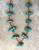 ZUNI SIX DIRECTIONAL TURQUOISE CORAL FETISH NECKLACE_2