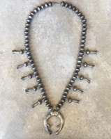 1930's DIME BEADS SILVER SQUASH BLOSSOM NECKLACE HAND FORGED WITH INGOT NAJA