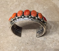 BRACELET NAVAJO 7 ORANGE SPINY OYSTER SHELL CABOCHONS JEANETTE DALE  SOLD