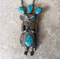 ZUNI TURQUOISE STERLING SILVER KACHINA PENDANT NECKLACE HELEN LONG STYLE SOLD