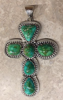 PENDANT NAVAJO CROSS 6 LARGE STONES CARICO LAKE TURQUOISE ROIE JAQUE