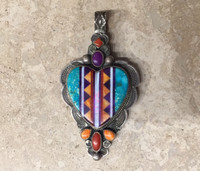 PENDANT HEART MULTI-COLOR INLAY BENNY AND VALERIE ALDRICH  SOLD