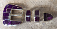 RANGER STYLE SILVER BELT BUCKLE NAVAJO MULTI-INLAY RARE SUGILITE 3/4" KEEPER CHARLES WILLIE SOLD
