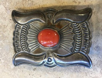 BELT BUCKLES PAWN CORAL RECTANGULAR SMALL REPOSSEE" ROLAND DIXON SOLD