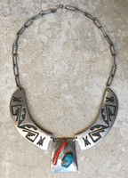 HOPI NECKLACES CHOKER LENGTH PAWN CORAL AND TURQUOISE ER 