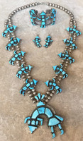 ZUNI SLEEPING BEAUTY TURQUOISE RAINBOW MAN NECKLACE BRACELET & EARRING SET