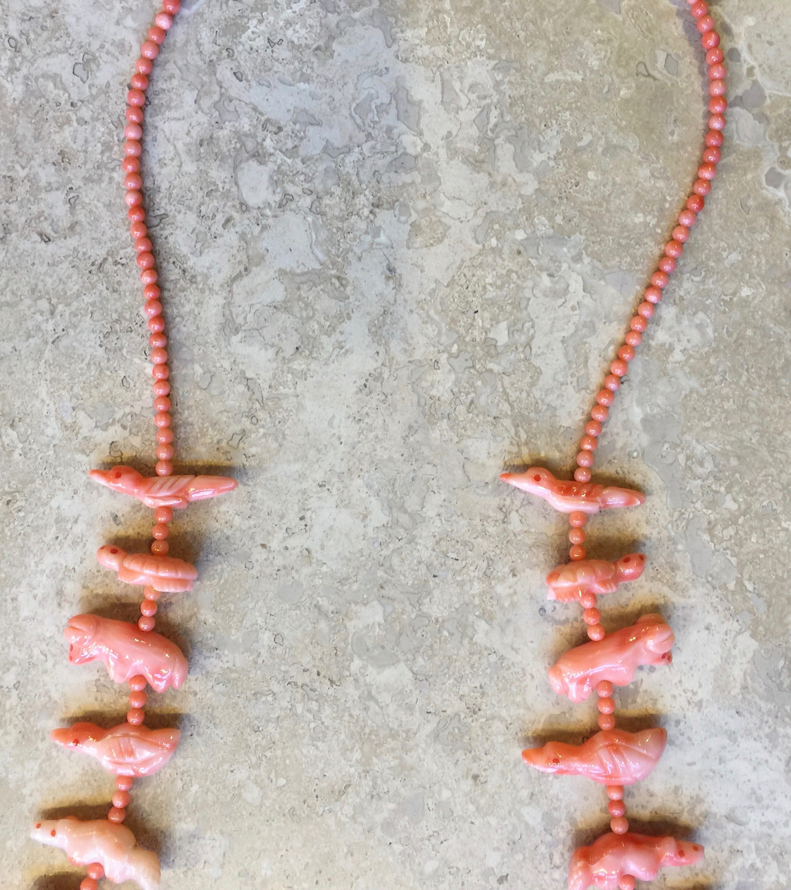 ZUNI RARE ANGEL SKIN CORAL FETISH NECKLACE SINGLE STRAND PETER & DINAH  GASPAR SOLD - Mudhead Gallery