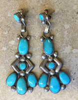 ZUNI TURQUOISE CLUSTER DANGLE EARRINGS JULIE O. LAHI_1 SOLD