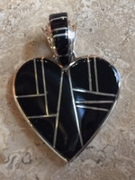 CONTEMPORARY MULTI-INLAY REVERSIBLE ONYX HEART PENDANT_1 SOLD 
