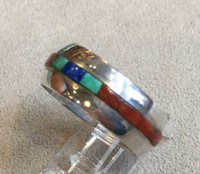 RING NAVAJO 9.5 MULTI STONE CORAL LAPIS TURQUOISE RAISED INLAY  RAMONA LOLOMA POLEYMA MC SOLD