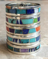 NAVAJO RINGS CONTEMPORARY MULTI-COLOR STONE INLAY SMALLER RINGS _2  8 SOLD, 8 1/2, 8 3/4