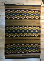 1980'S WIDE RUINS NAVAJO RUG SADDLE BROWN WHITE YELLOW GREY 46" x 88" CE3 SOLD